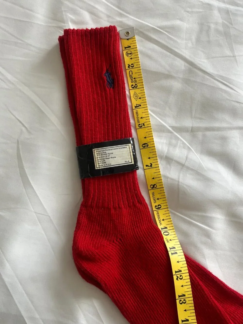 Vintage Polo Ralph Lauren Socks Red Pony Logo Ribbed Crew Athletic USA Made